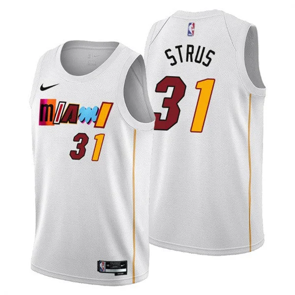 Men's Miami Heat #31 Max Strus 2022/23 White City Edition Stitched Basketball Jersey