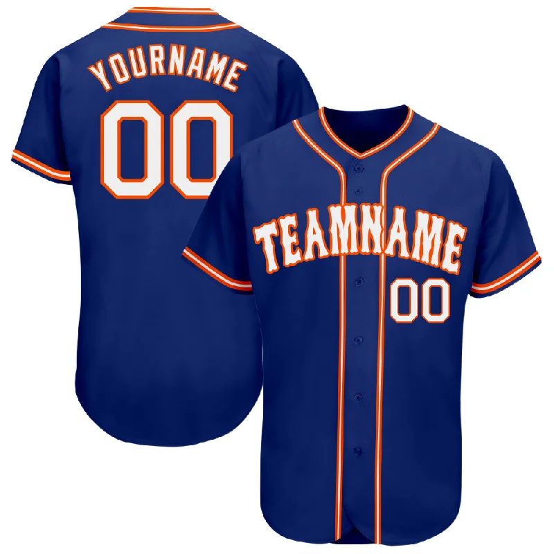 Custom Royal White-Orange Authentic Baseball Jersey