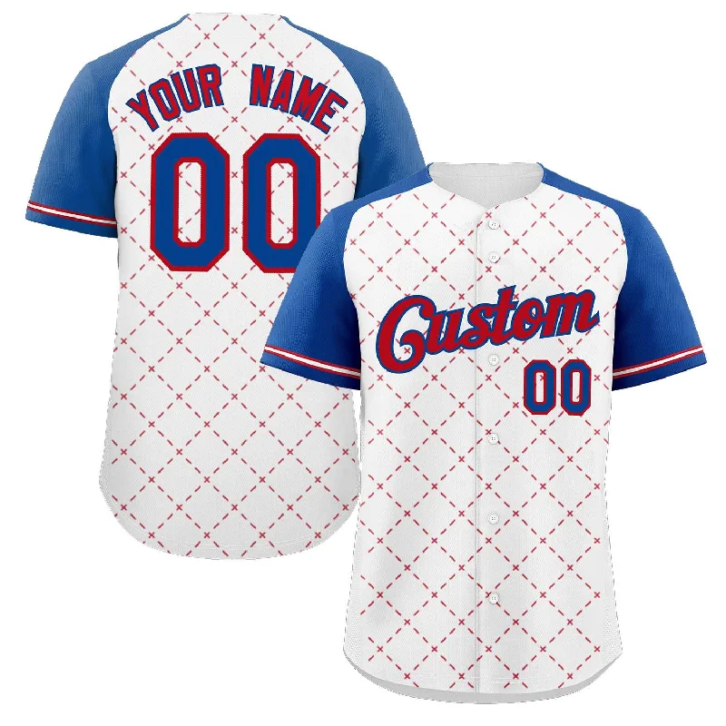 Custom White Red-Royal Rhombus Authentic Baseball Jersey