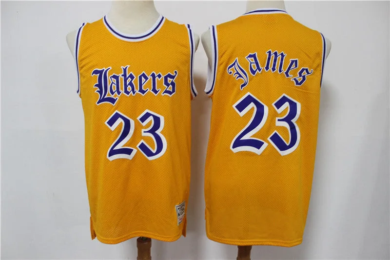 Men's Los Angeles Lakers #23 LeBron James Old English Faded Stitched Basketball Jersey