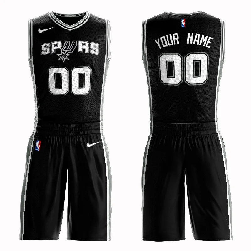 Spurs Black Men's Customized Swingman Basketball Jersey(With Shorts)