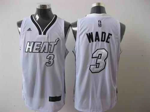 Heat 3 Wade White Grey Number Basketball Jerseys