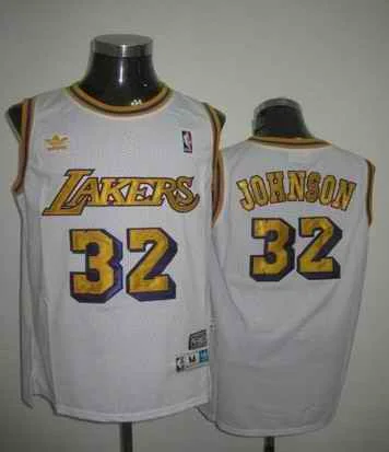 Lakers 32 Magic Johnson White Throwback Basketball Jerseys