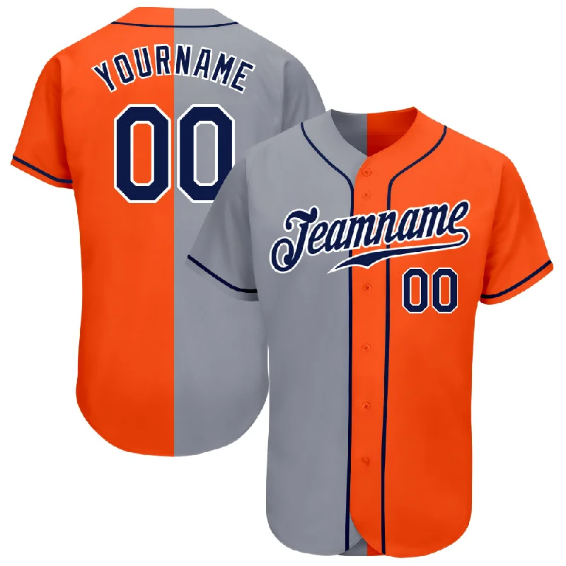 Custom Orange Navy-Gray Authentic Split Fashion Baseball Jersey