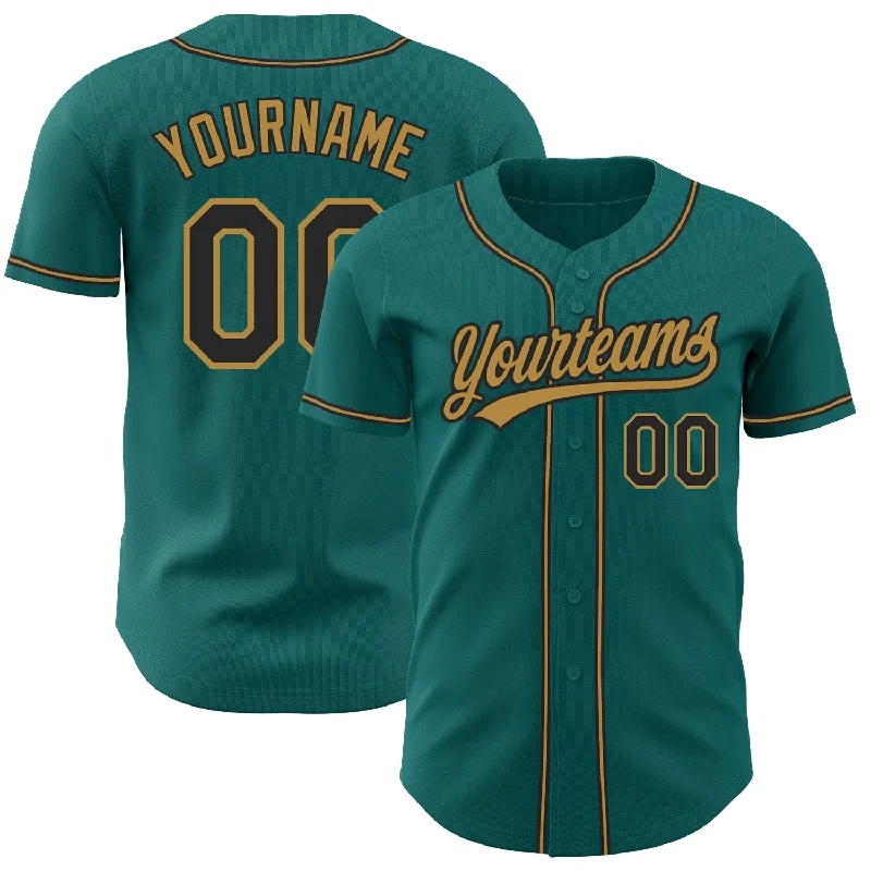 Custom Teal Black-Old Gold Authentic Baseball Jersey