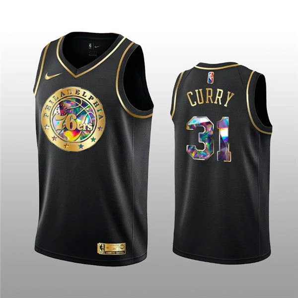 Men's Philadelphia 76ers #31 Seth Curry 2021/22 Black Golden Edition 75th Anniversary Diamond Logo Stitched Basketball Basketball Jersey