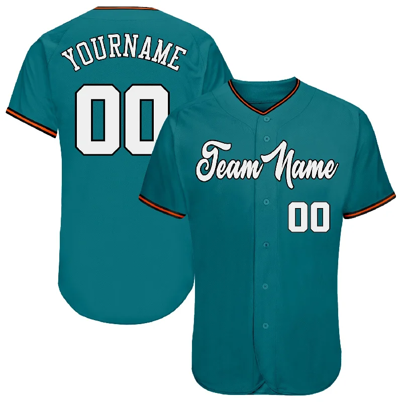 Custom Teal White-Orange Authentic Baseball Jersey