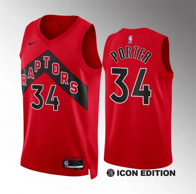 Men's Toronto Raptors #34 Jontay Porter Red Icon Edition Stitched Basketball Basketball Jersey