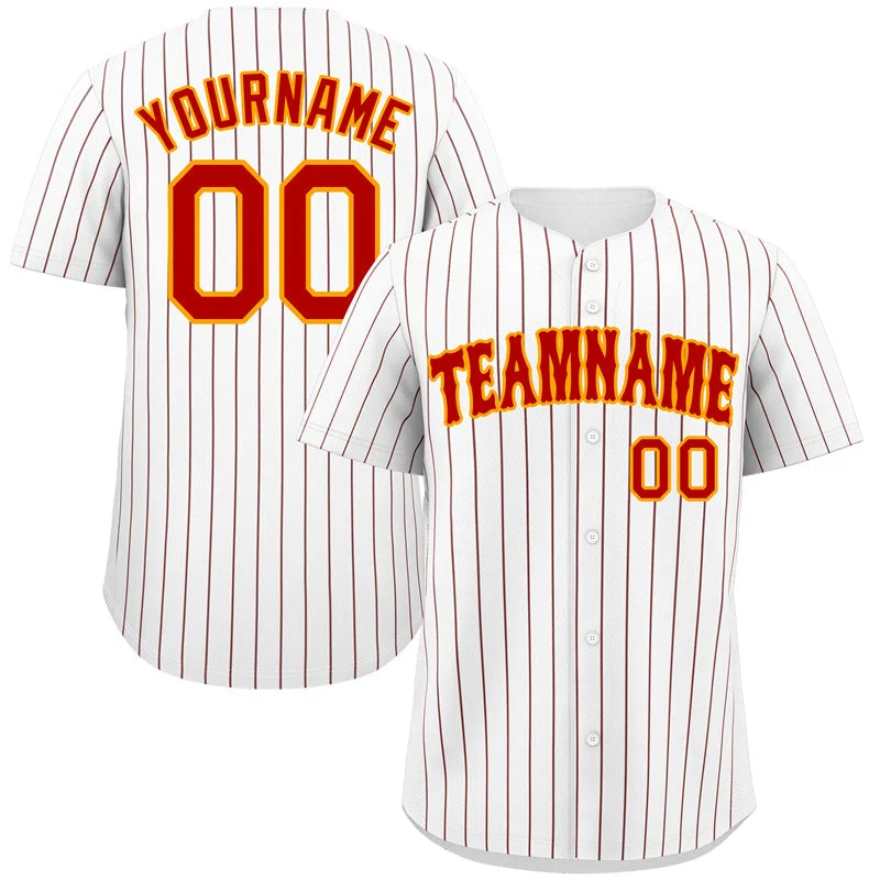 Custom White Red-Gold Bull Stripe Fashion Authentic Baseball Jersey