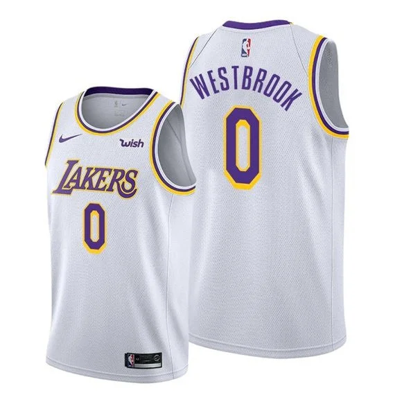 Men's Los Angeles Lakers #0 Russell Westbrook White Stitched Basketball Jersey