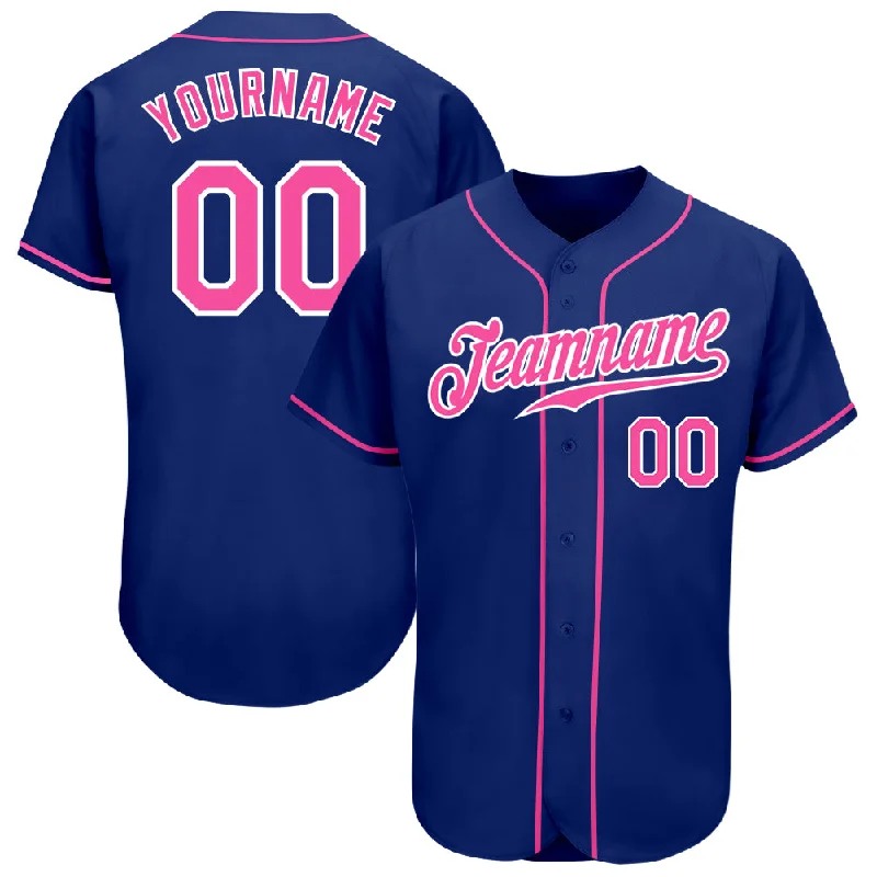 Custom Royal Pink-White Authentic Baseball Jersey