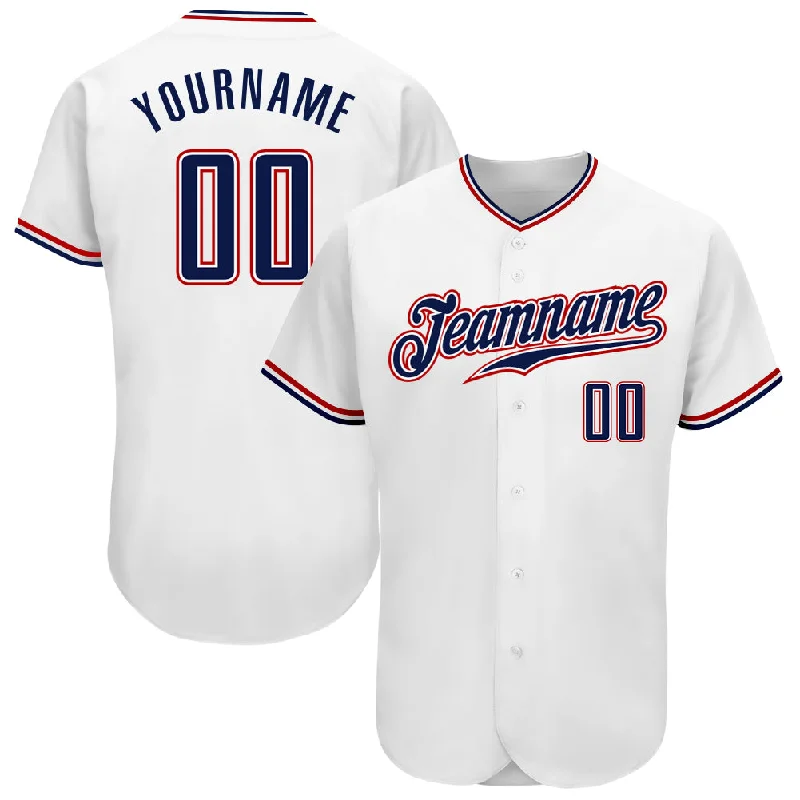 Custom White Navy-Red Authentic Baseball Jersey