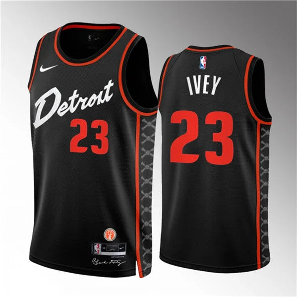 Men's Detroit Pistons #23 Jaden Ivey Black 2023/24 City Edition Stitched Basketball Basketball Jersey