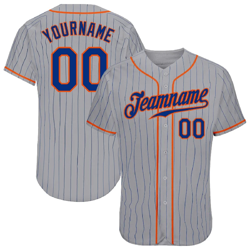 Custom Gray Royal Pinstripe Royal-Orange Authentic Baseball Jersey