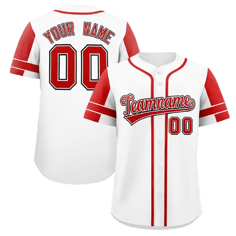 Custom White Red Personalized Raglan Sleeves Authentic Baseball Jersey