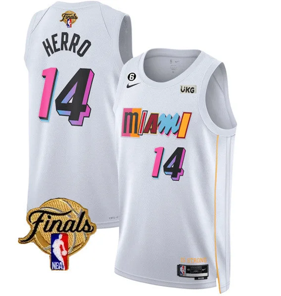 Men's Miami Heat #14 Tyler Herro White 2023 Finals City Edition With NO.6 Patch Stitched Basketball Basketball Jersey