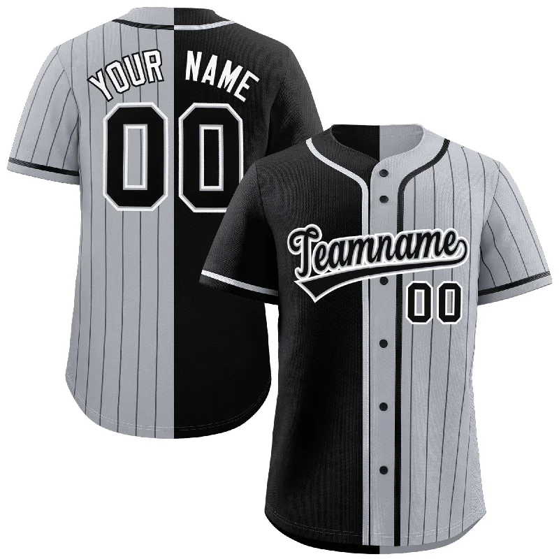 Custom Black Gray Stripe-Solid Combo Fashion Authentic Baseball Jersey