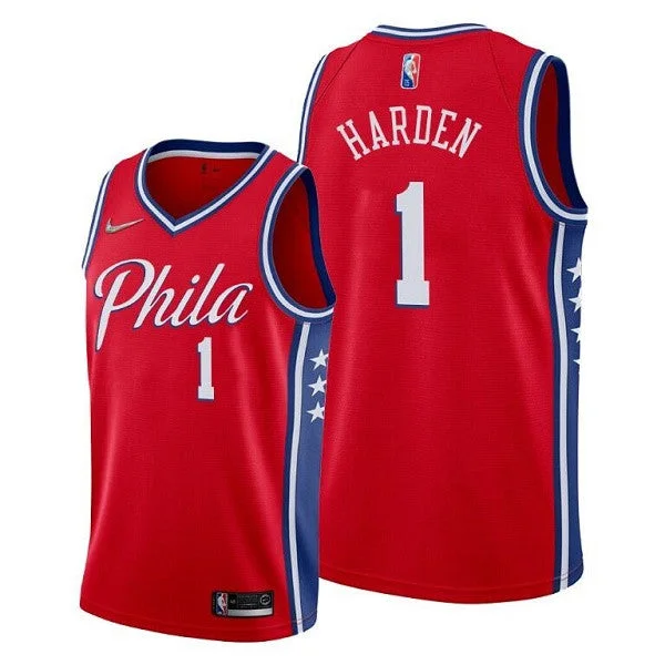 Men's Philadelphia 76ers White #1 James Harden Red Statement Edition Stitched Basketball Jersey