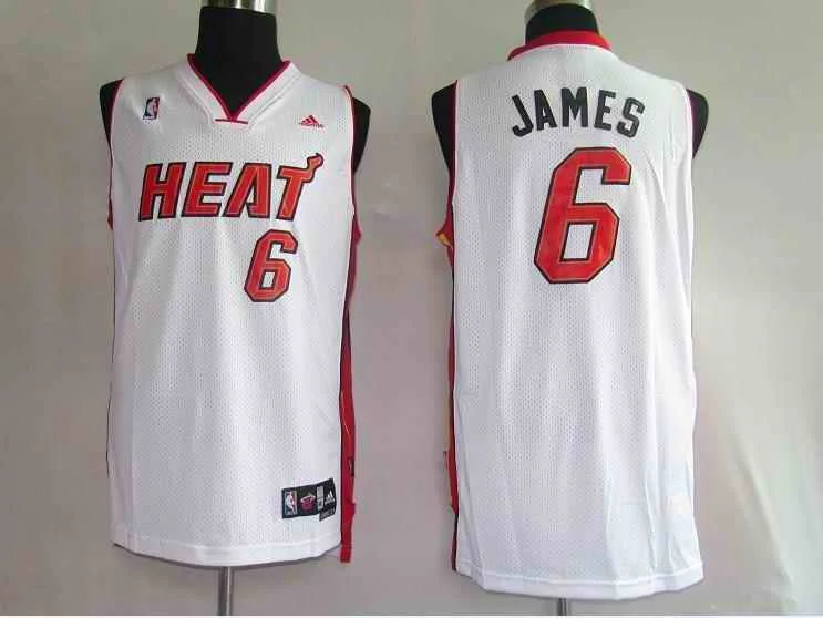 Heat 6 LeBron James White Fans Edition Basketball Jerseys