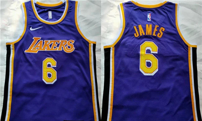 Men's Los Angeles Lakers #6 LeBron James Purple Stitched Basketball Basketball Jersey