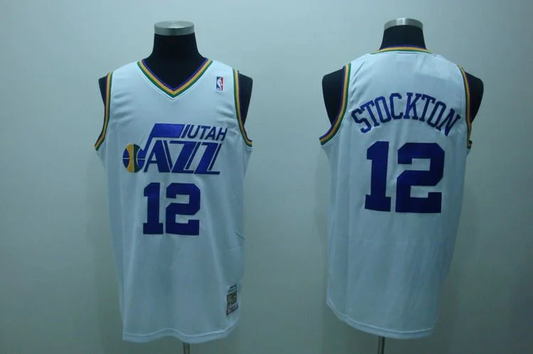 Jazz 12 John Stockton White Basketball Jerseys