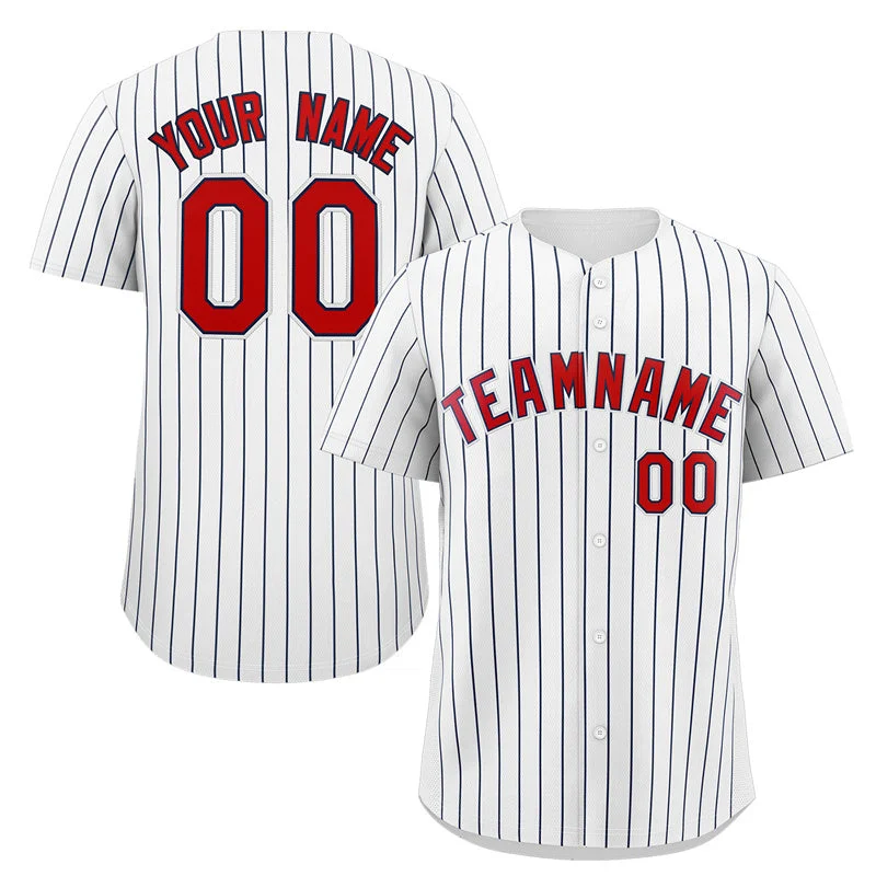 Custom White Red-Navy Stripe Fashion Authentic Baseball Jersey