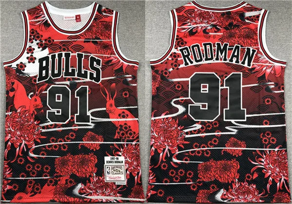 Men's Chicago Bulls #91 Dennis Rodman Black/Red Stitched Basketball Jersey