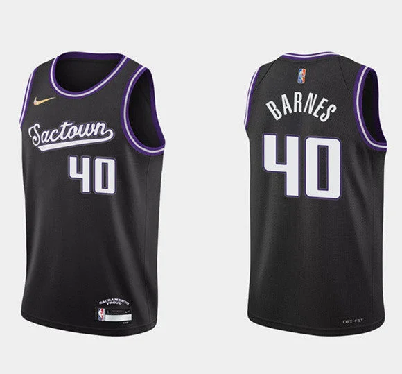 Men's Sacramento Kings #40 Harrison Barnes Black City Edition Basketball Stitched Basketball Jersey