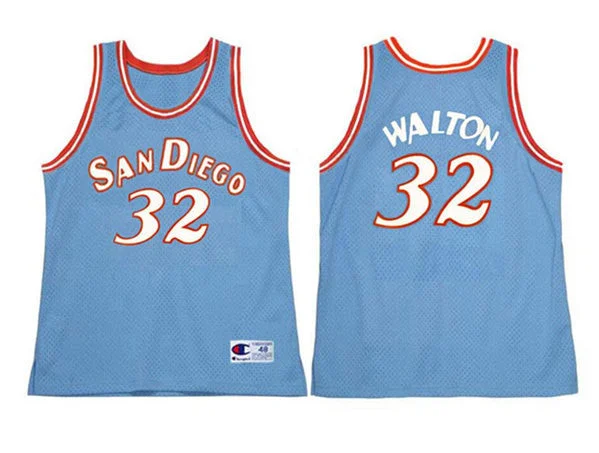 Men's San Diego Clippers#32 Bill Walton Blue 1983 Stitched Basketball Jersey