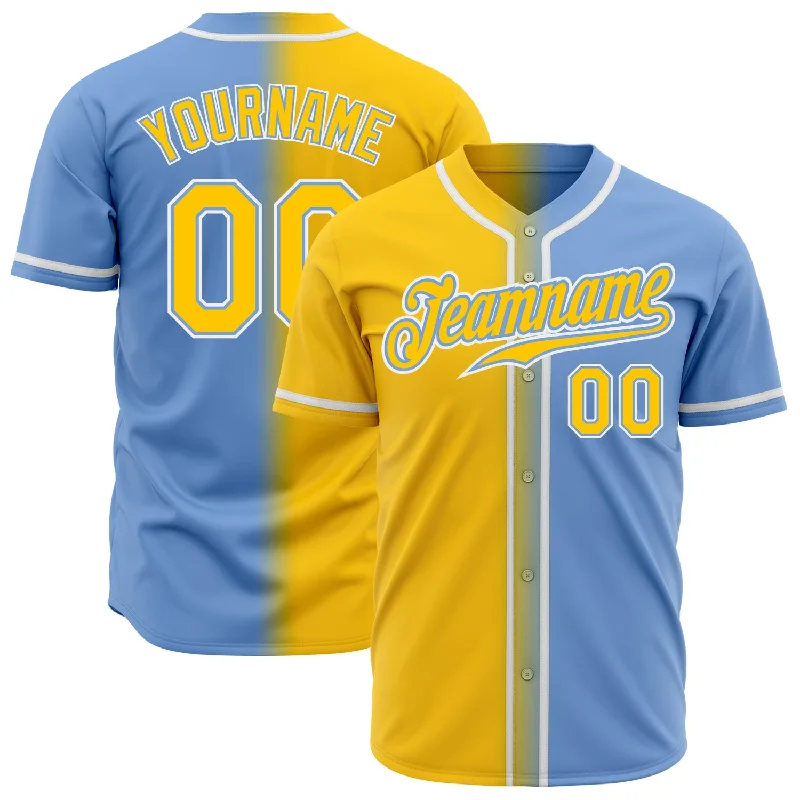 Custom Light Blue Yellow-White Authentic Gradient Fashion Baseball Jersey