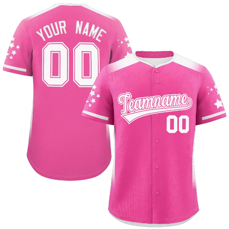 Custom Pink White Gradient Side Personalized Star Pattern Authentic Baseball Jersey