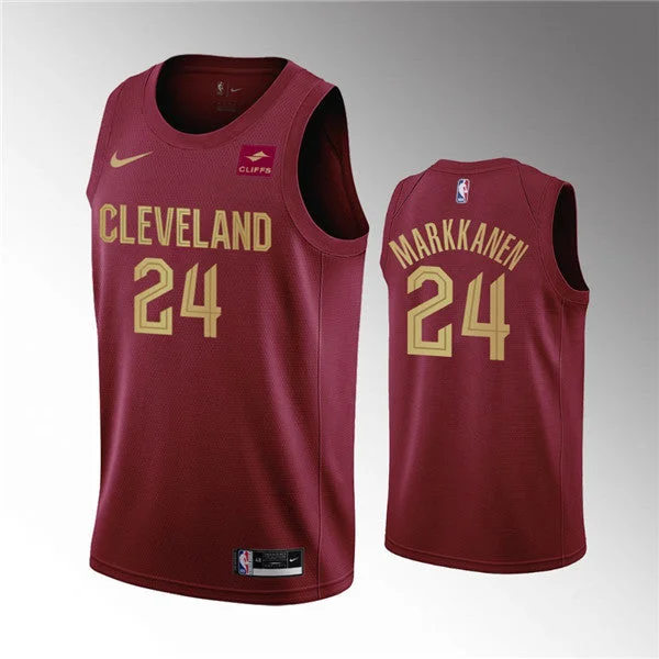 Men's Cleveland Cavaliers #24 Lauri Markkanen Wine Icon Edition Stitched Basketball Basketball Jersey