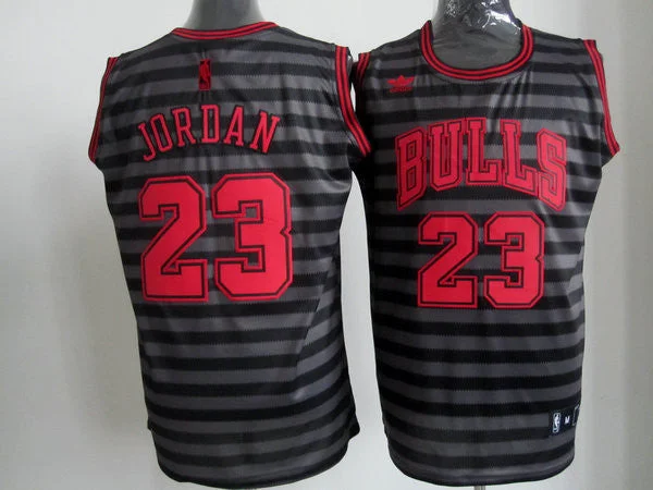 Bulls 23 Jordan Black Gride Grey Basketball Jerseys