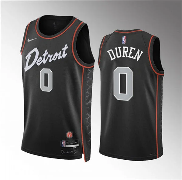 Men's Detroit Pistons #0 Jalen Duren Black 2023-24 City Edition Stitched Basketball Basketball Jersey