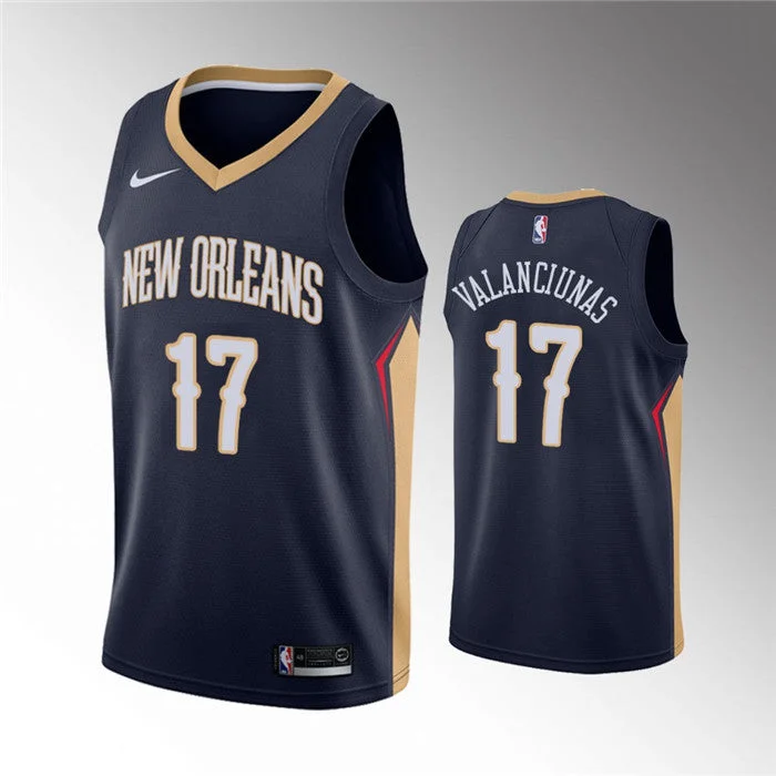 Men's New Orleans Pelicans #17 Jonas Valanciunas Navy Icon Edition Stitched Basketball Jersey