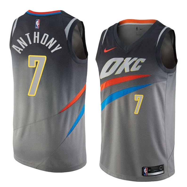 Men's Oklahoma City Thunder #7 Carmelo Anthony Grey Stitched Basketball Jersey