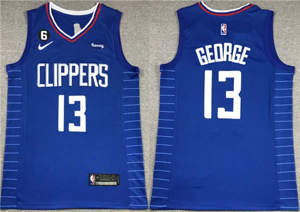 Men's Los Angeles Clippers #13 Paul George Royal With NO.6 Patch Stitched Basketball Jersey