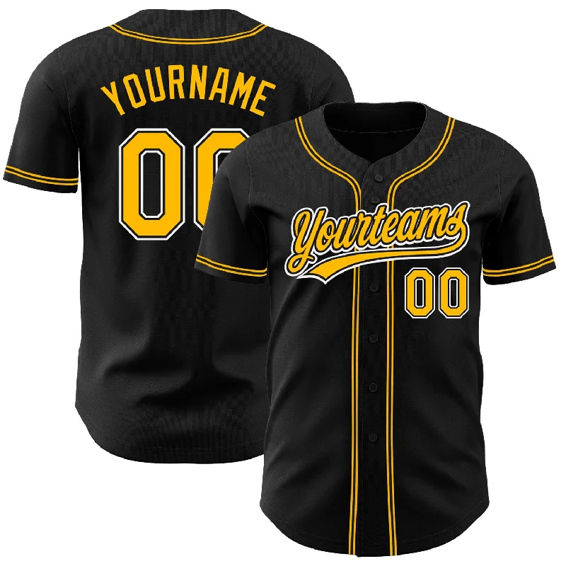 Custom Black Gold-White Authentic Baseball Jersey