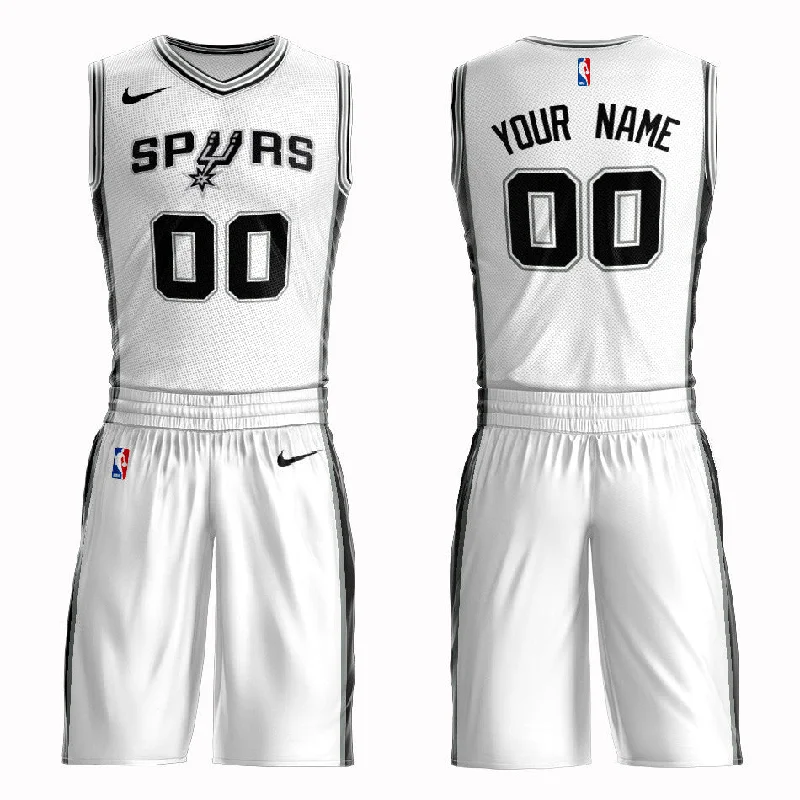 Spurs White Men's Customized Swingman Basketball Jersey(With Shorts)