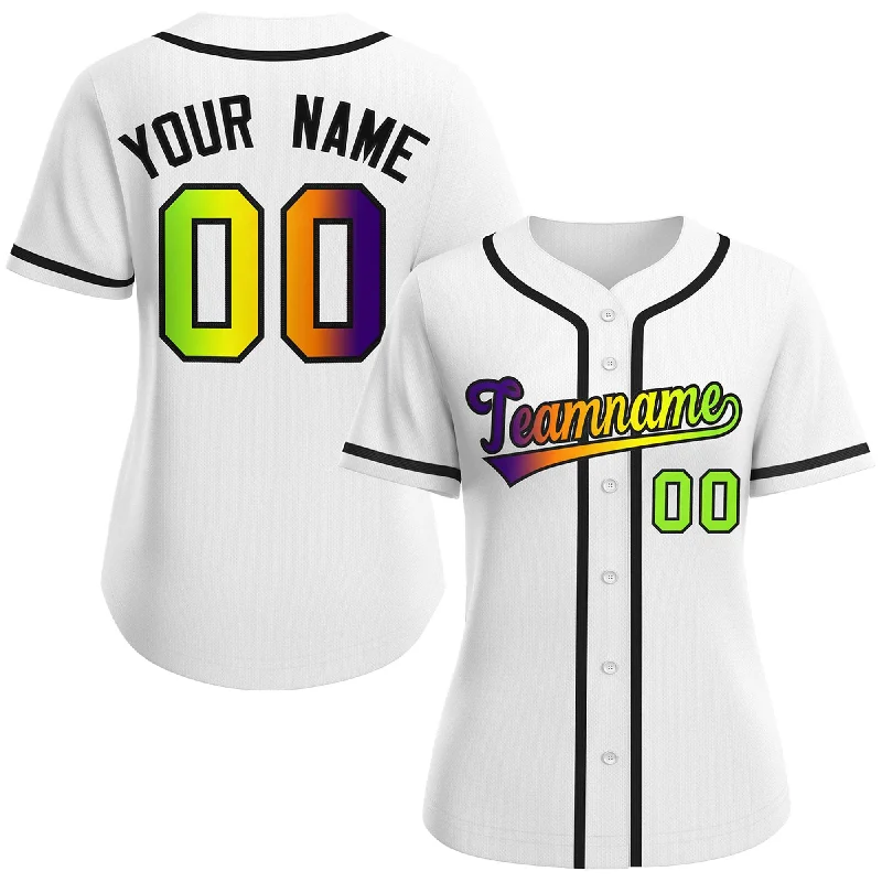 Custom White Purple-Black Gradient Fashion Baseball Jersey For Women