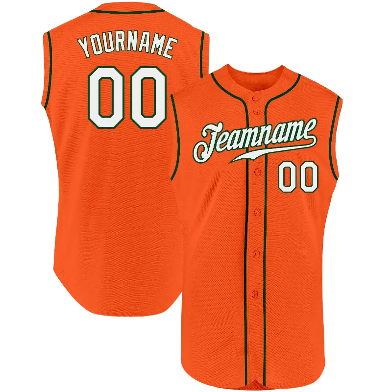 Custom Orange White-Green Authentic Sleeveless Baseball Jersey