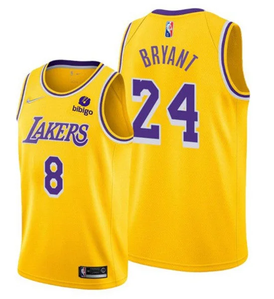 Men's Los Angeles Lakers Front #8 Back #24 Kobe Bryant 75th Anniversary Diamond Gold 2021 Stitched Basketball Basketball Jersey