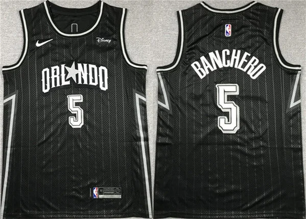 Men's Orlando Magic #5 Paolo Banchero Black Icon Edition Stitched Swingman Basketball Jersey