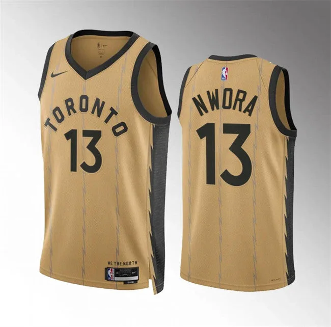 Men's Toronto Raptors #13 Jordan Nwora Gold 2023/24 City Edition Stitched Basketball Basketball Jersey