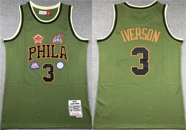 Men's Philadelphia 76ers #3 Allen Iverson Green 1996-97 Throwback Stitched basketball Basketball Jersey