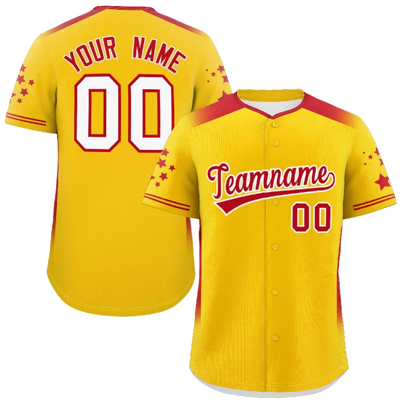 Custom Gold Red Gradient Side Personalized Star Pattern Authentic Baseball Jersey