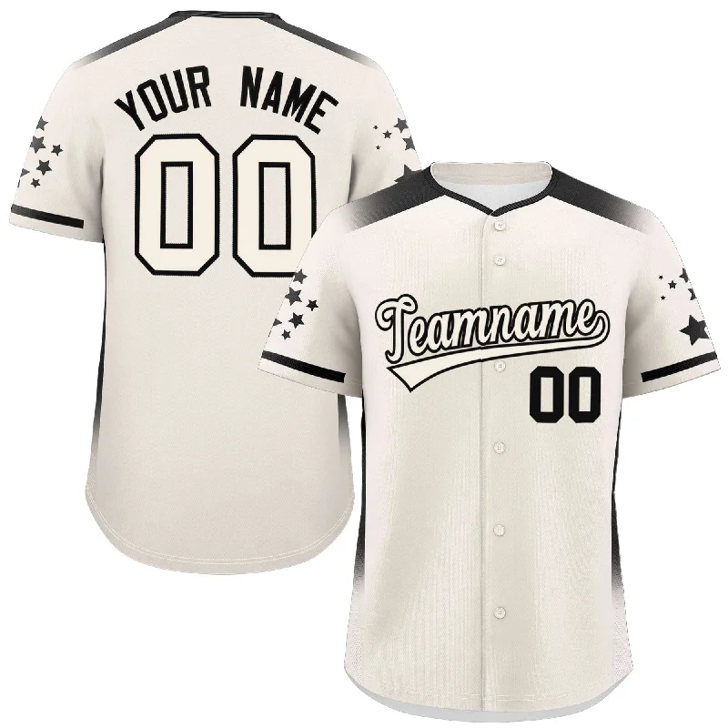 Custom Cream Black Gradient Side Personalized Star Pattern Authentic Baseball Jersey