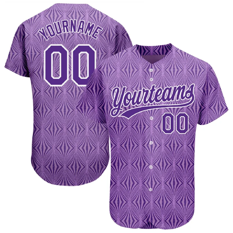 Custom Purple Purple-White 3D Pattern Design Authentic Baseball Jersey