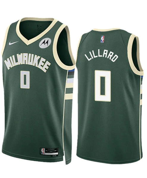 Men's Milwaukee Bucks #0 Damian Lillard Green Stitched Basketball Basketball Jersey