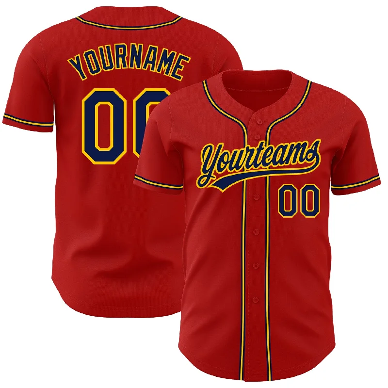 Custom Red Navy-Gold Authentic Baseball Jersey